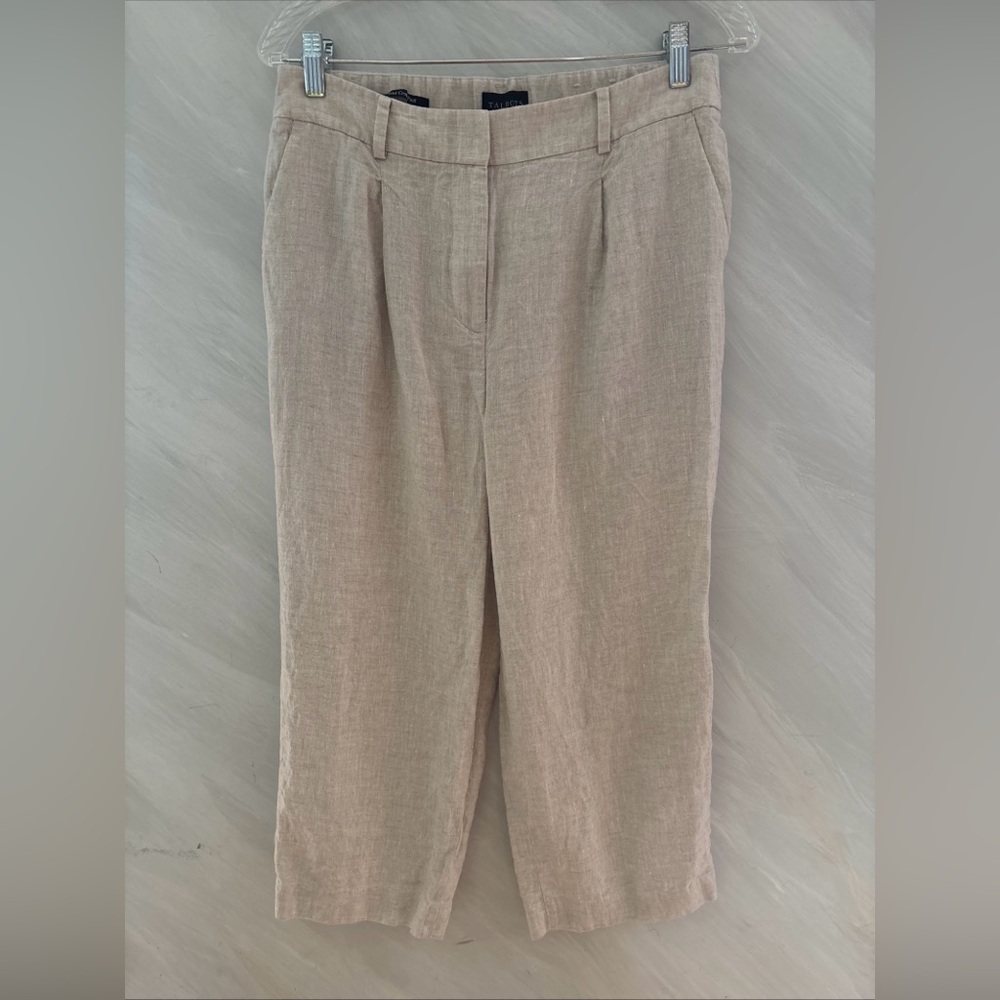 Talbots 8P Bristol Light Beige 100% Linen Crop Pants w/ Pockets Coastal Beachy